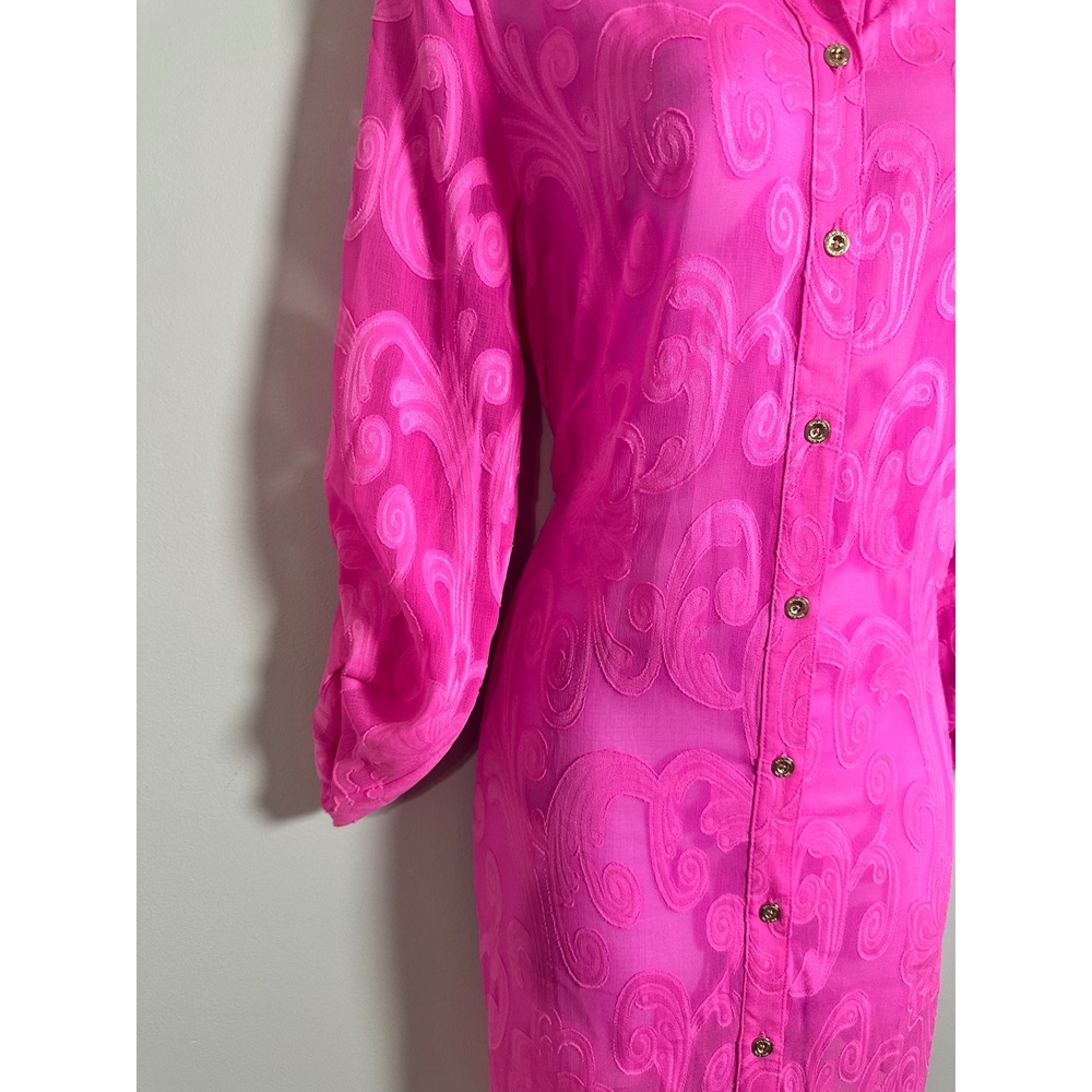 Lilly Pulitzer Natalie Shirt Dress Dragonfruit Pink Burnout Paisley Cover Up S - Picture 4 of 8